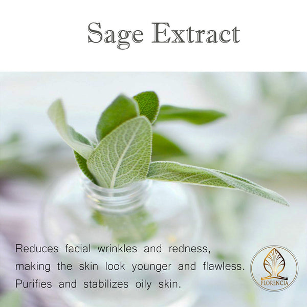 Sage extract benefits that reduces facial wrinkles and redness, making the skin look younger and flawless.